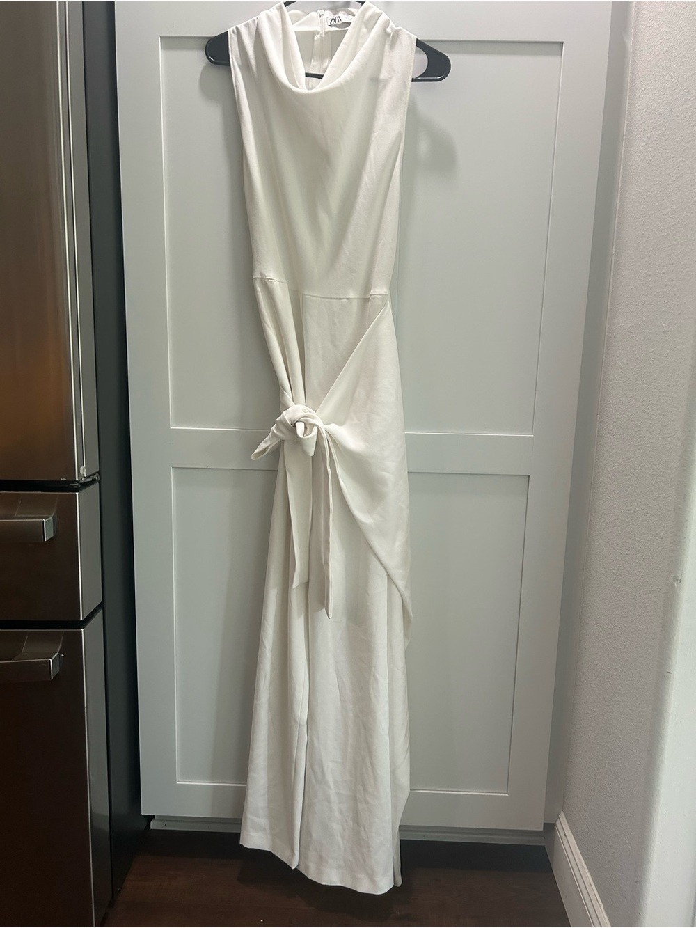 Zara White Wide-Leg Jumpsuit with Tie Waist